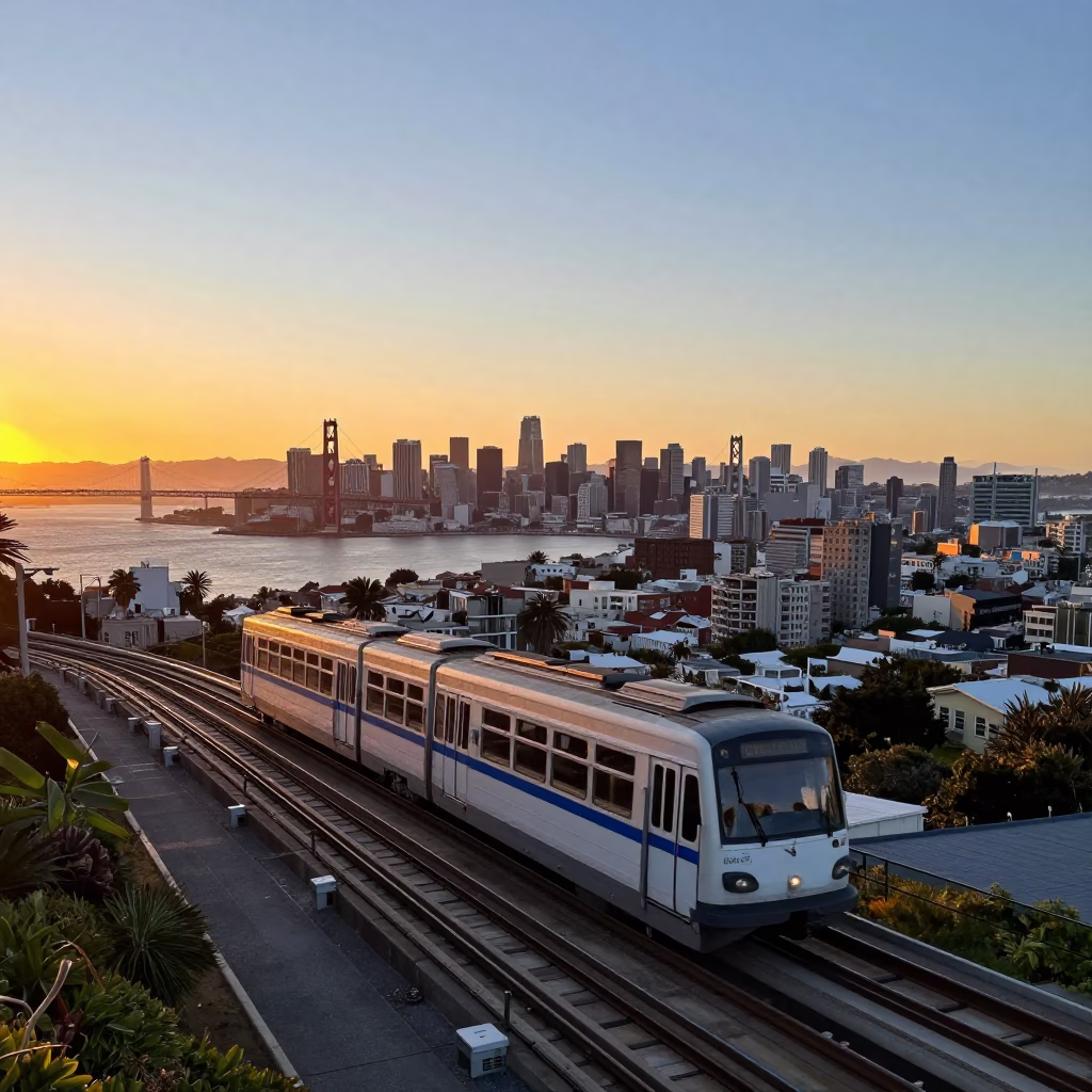 San Francisco Monorail View at As The Sun Drops Toward The Horizon in in San Francisco, California, United States
