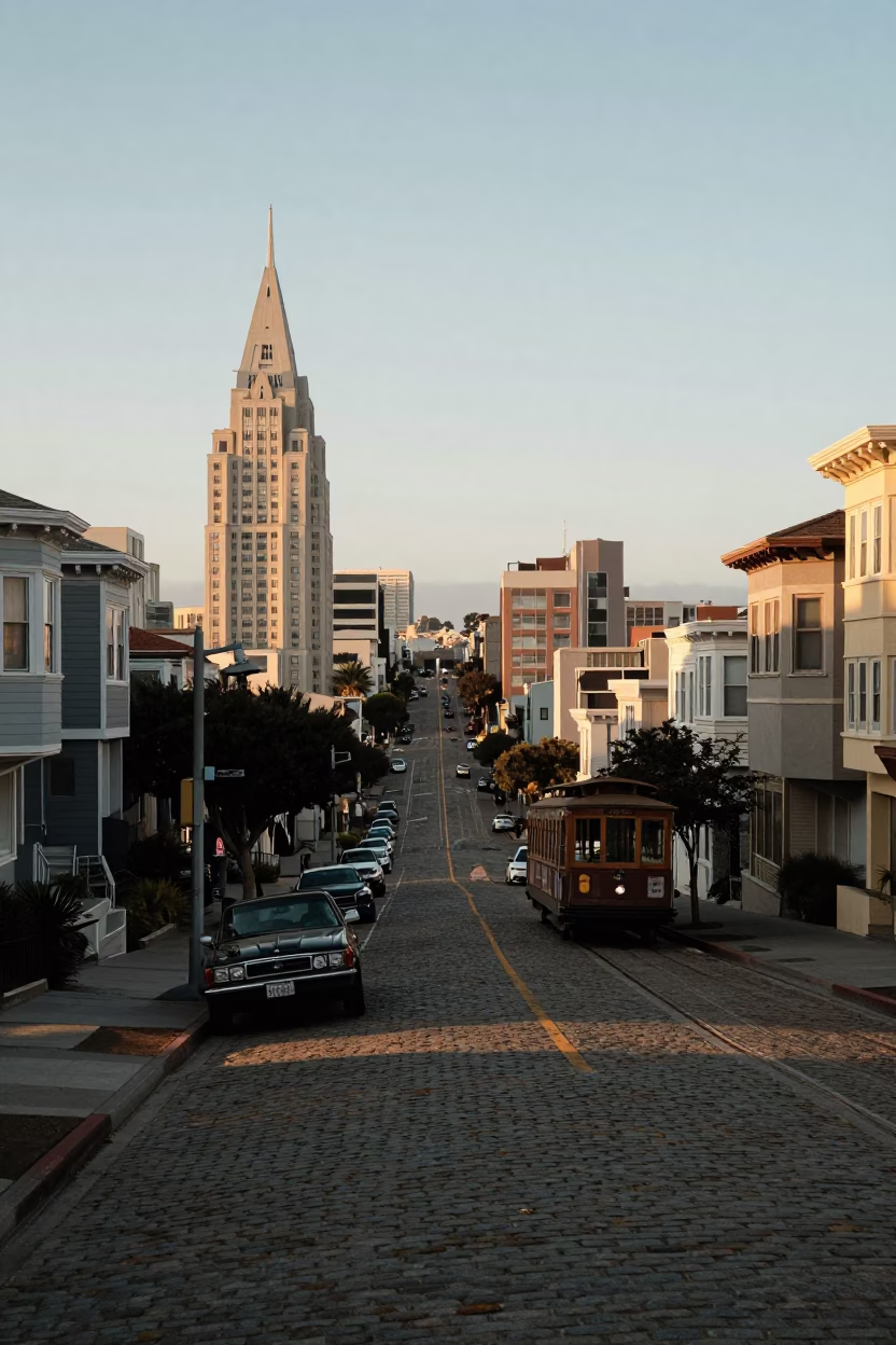 San Francisco Nautical Dawn Monorail View from Residential Street in in San Francisco, California, United States