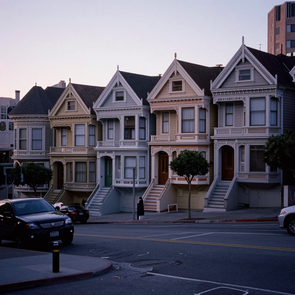 San Francisco Pre-Dawn Street Scene with Thermos and Urban Architecture in in San Francisco, California, United States