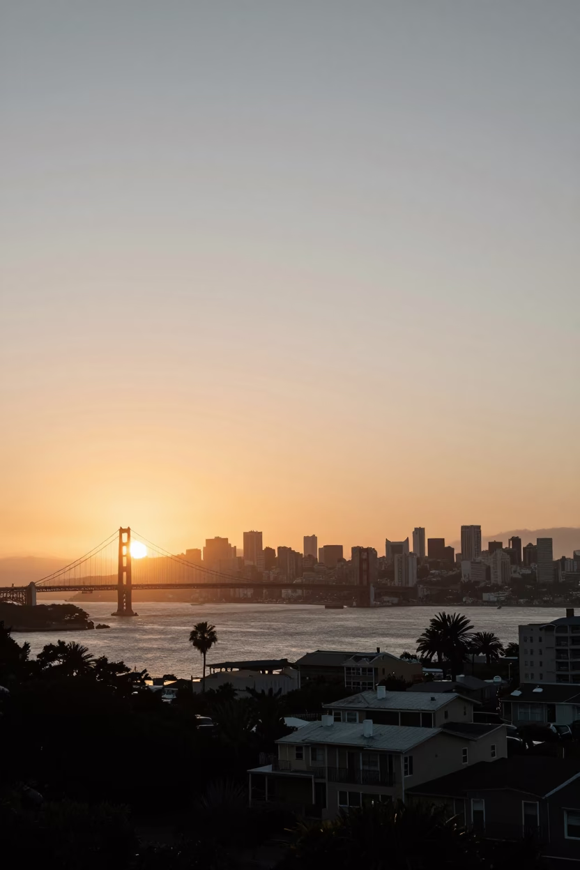 San Francisco Sunset View at As The Sun Drops Toward The Horizon in in San Francisco, California, United States