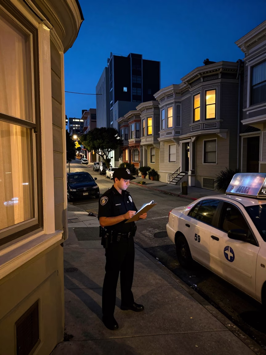 San Francisco Urban Night Street Scene with Clipboard and Window Light in in San Francisco, California, United States
