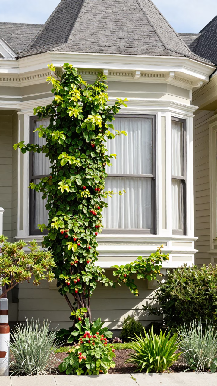 San Francisco Victorian Bay Window Garden with Vine and Strawberries in in San Francisco, California, United States
