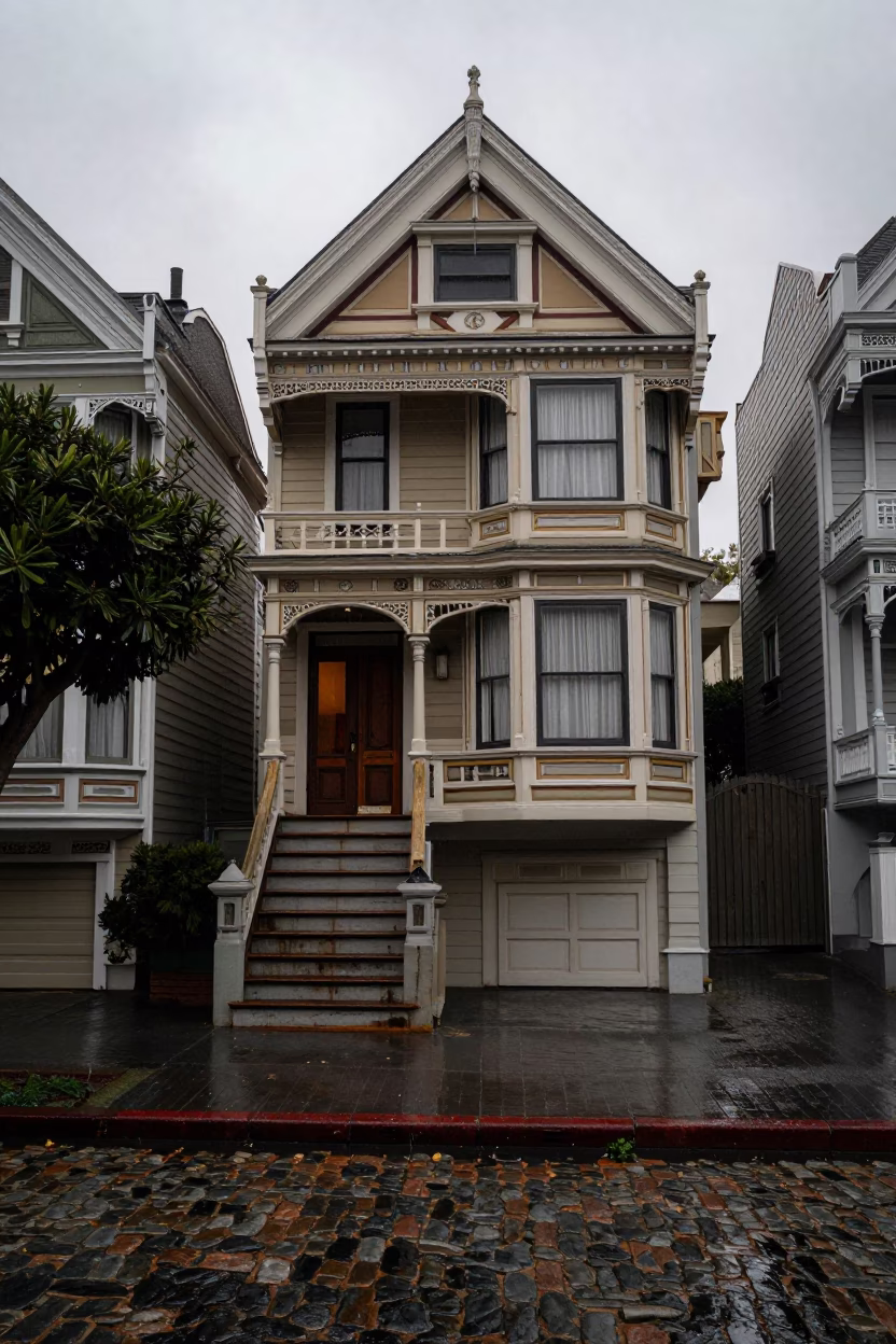 San Francisco Victorian Porch After Rain First Light in in San Francisco, California, United States