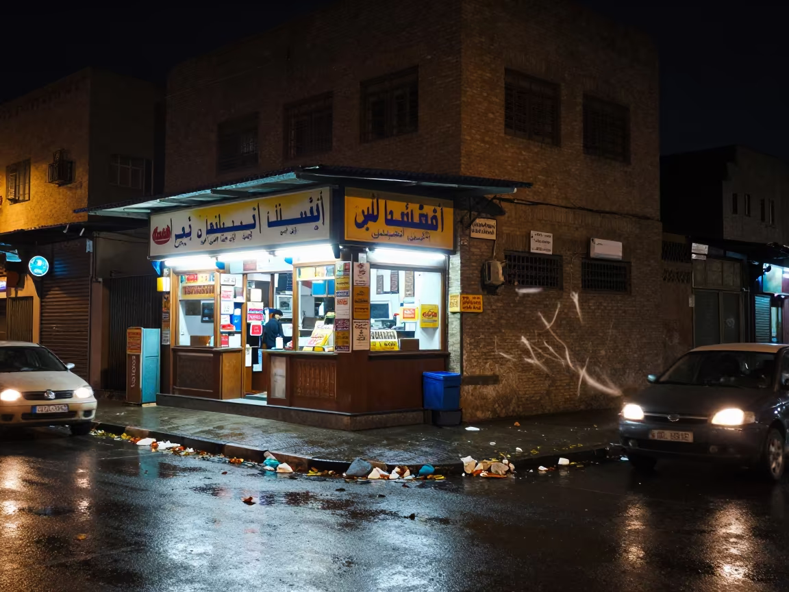 Sana'a Metro Newsstand Night Storm Wind in outside a metro entrance in Sana'a