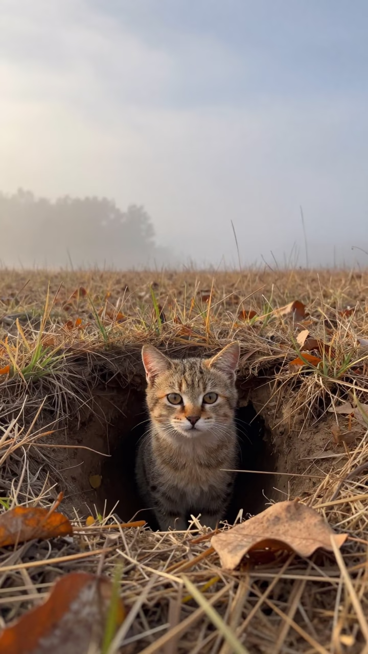 Sand Cat in Autumn Burrow Georgia Dawn in in Georgia