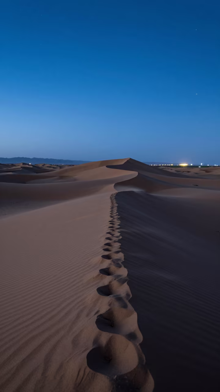 Sand Dunes Under Stars Along Mongolian Shoreline in along a wave-cut shoreline in Mongolia