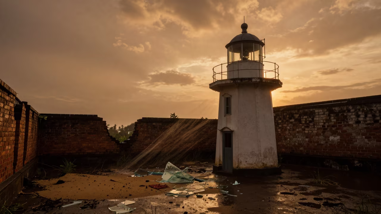 Sand and Glass in Jakarta Lighthouse Ruin in inside a roofless nave near Senopati, Jakarta