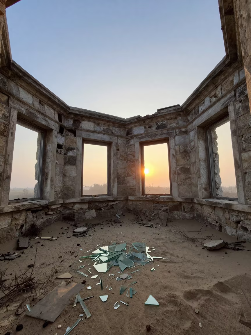 Sand and Glass in Körfez Lighthouse Ruin in among roofless stone chambers near Körfez