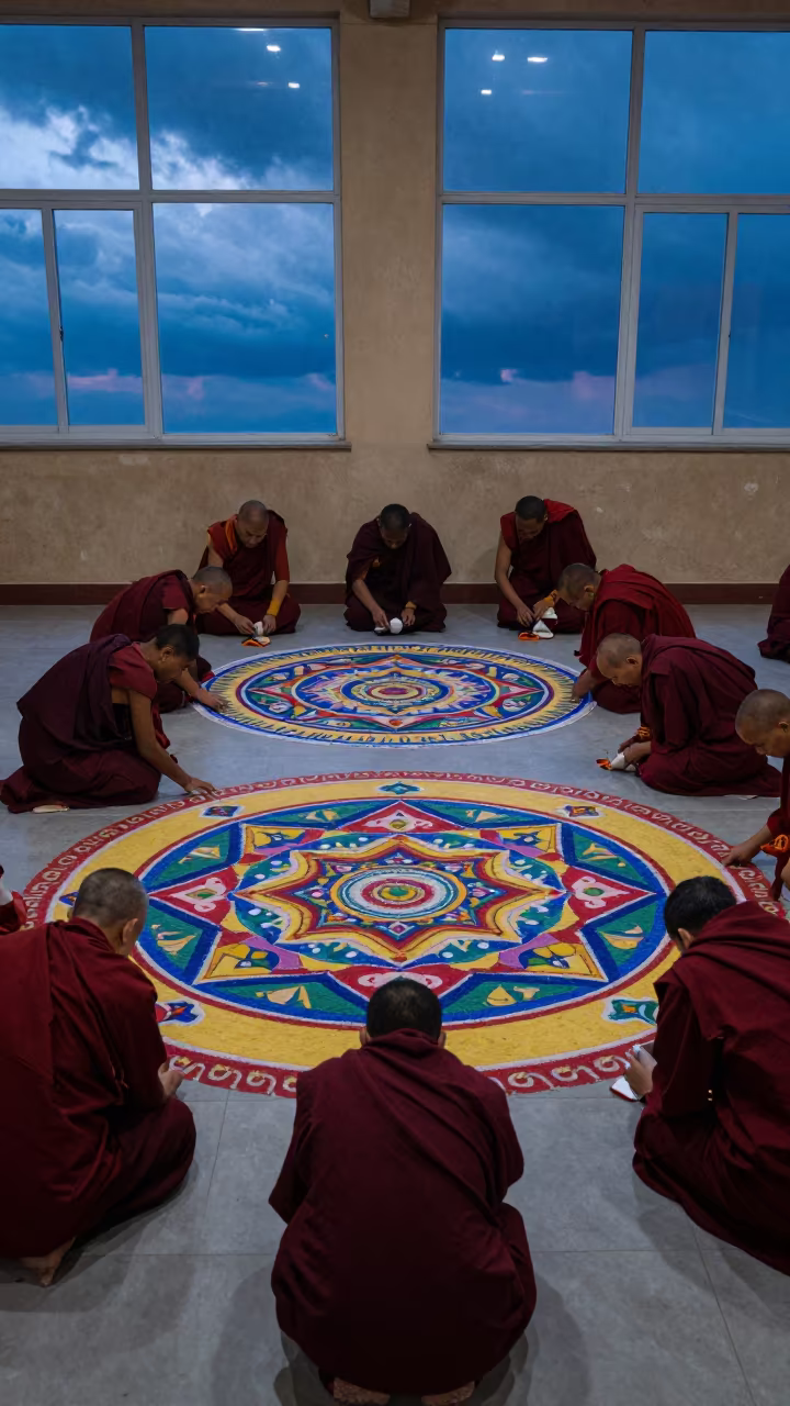 Sand Mandalas Created in Nagaon Prayer Hall in in a prayer hall in Nagaon