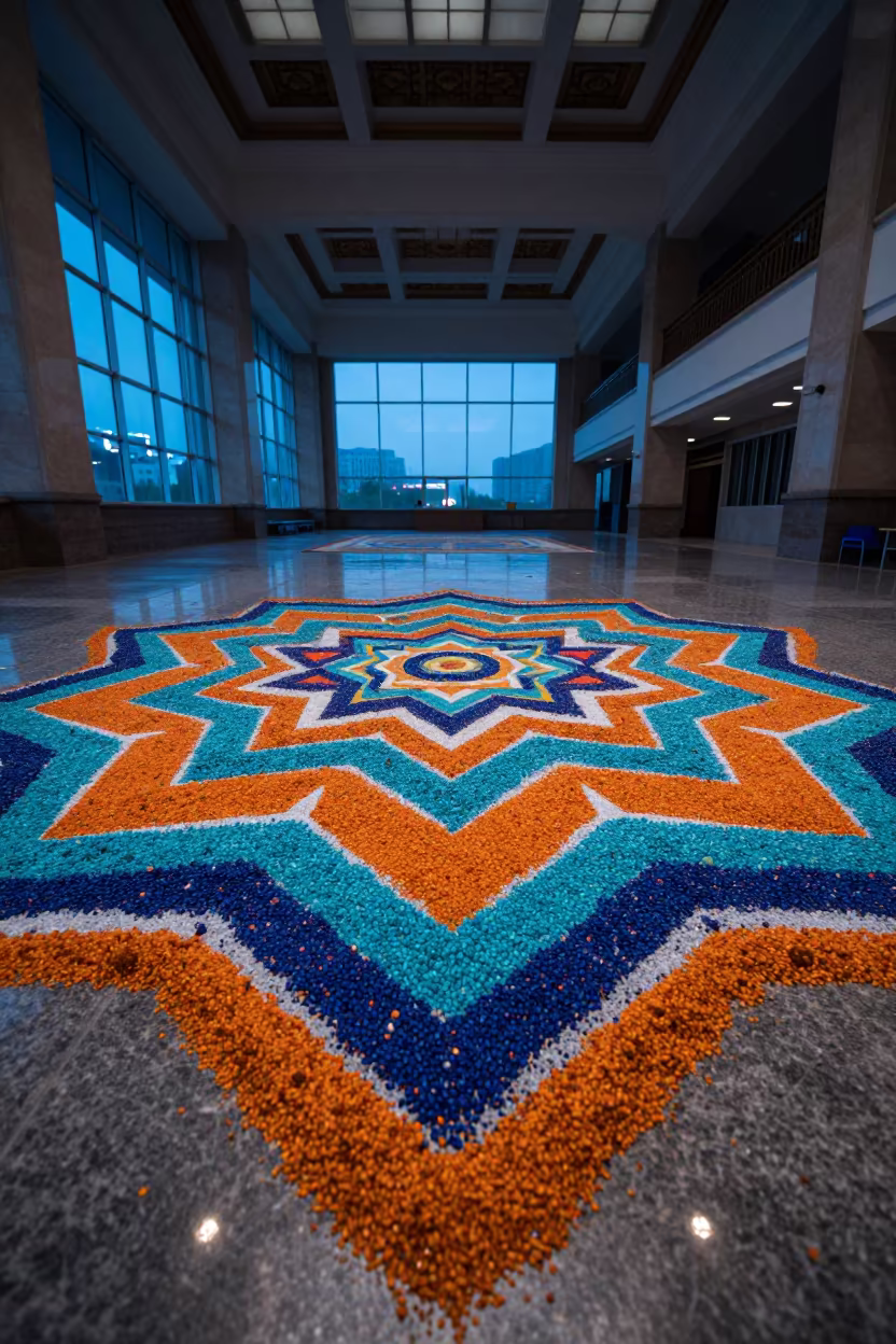 Sand Mandalas in Tianjin Prayer Hall Twilight in in a prayer hall near Tianjin