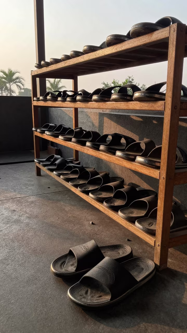 Sandal Rack Before Morning Wave in Strength Room in inside a strength room near Sialkot