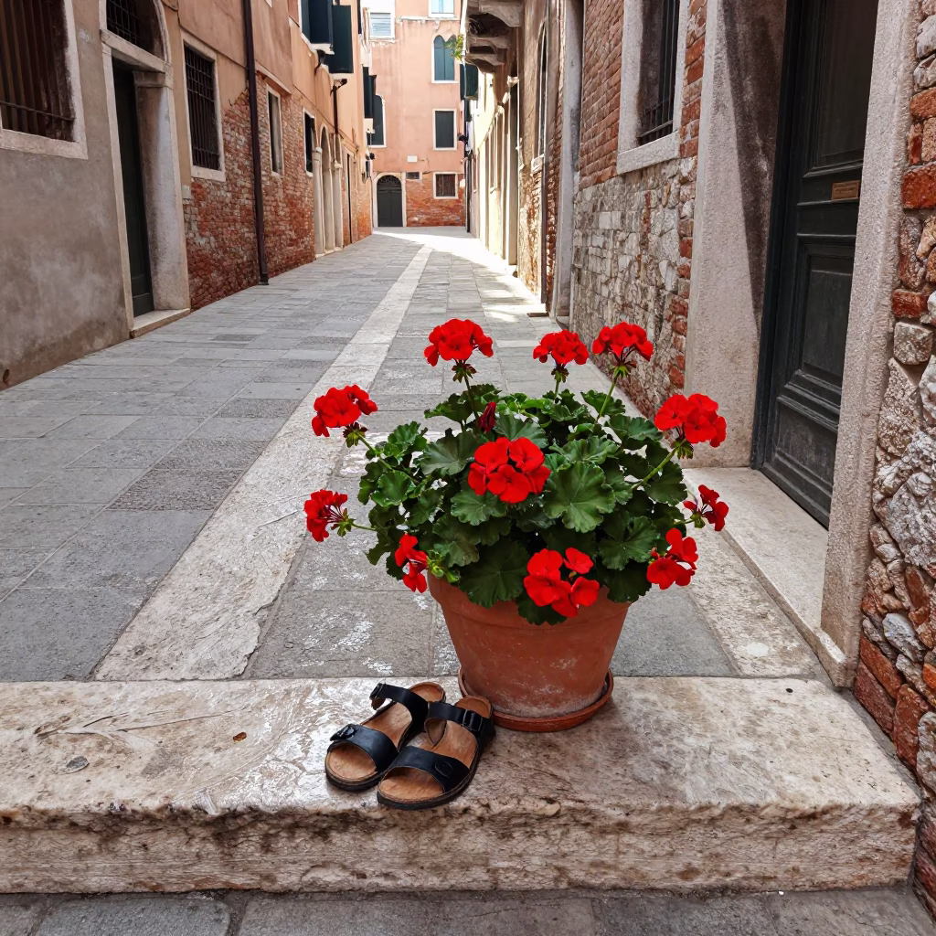 Sandals in Venice at Noon Light in in Venice, Italy
