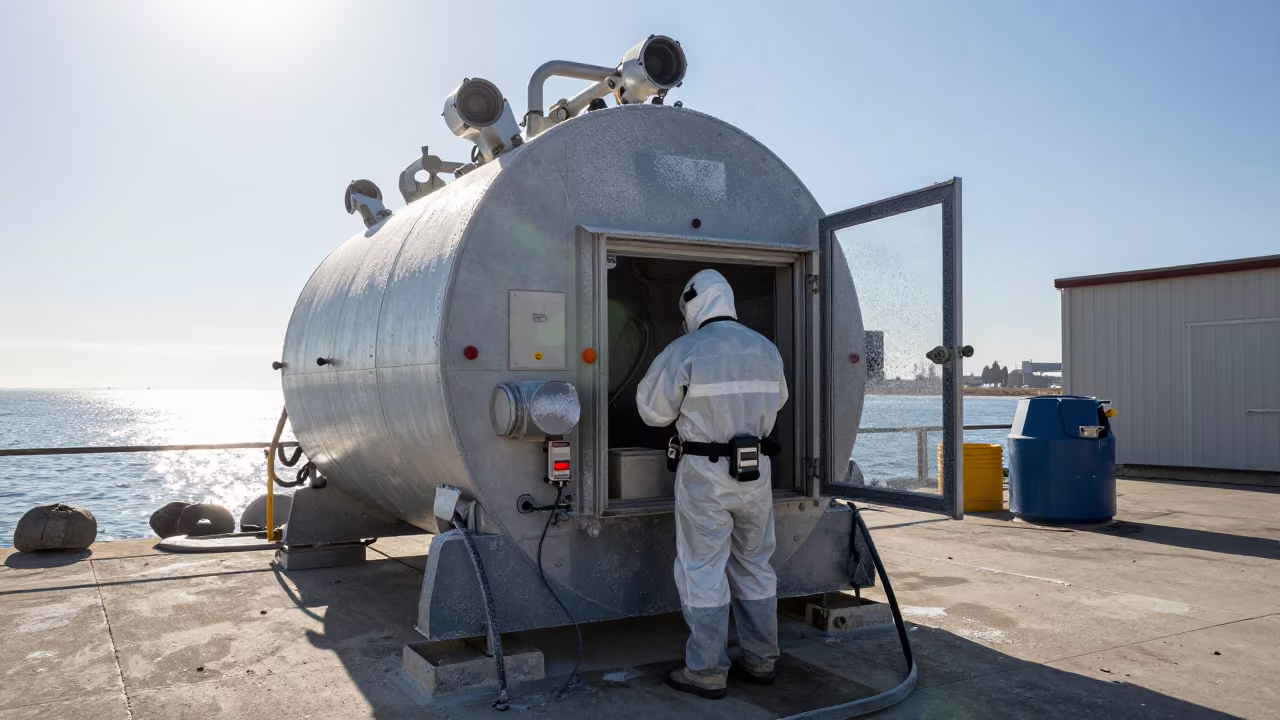 Sandblasting Worker in Noon Light in in San Diego