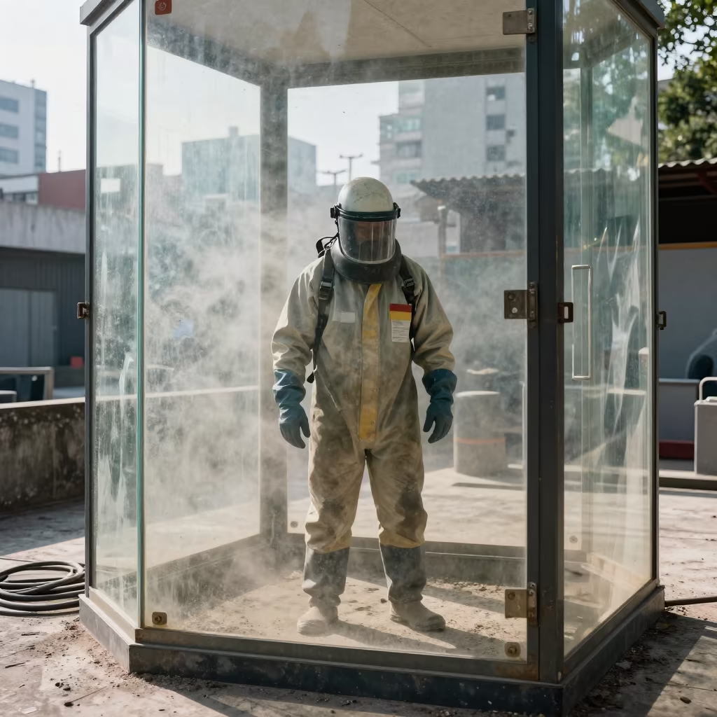 Sandblasting Worker in Polanco Mexico City in in Polanco, Mexico City