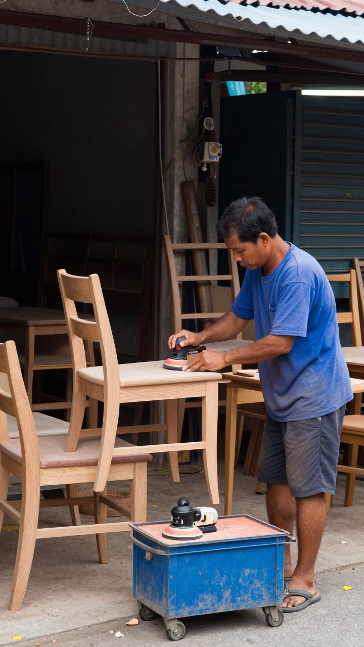 Sanding Wood in Phuket in in Phuket, Thailand