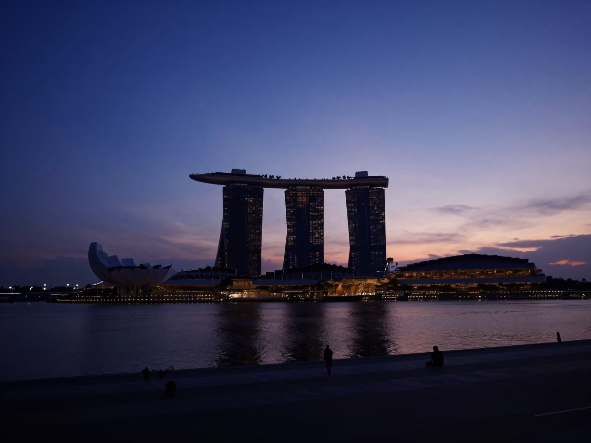 Sands Silhouette in Singapore at The Still Hours Before Dawn Light in in Singapore, Singapore