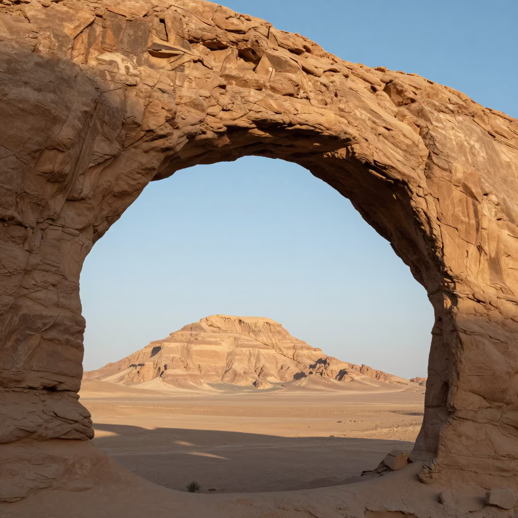 Sandstone Arch Frames Desert Mesa Near Cairo in near Cairo