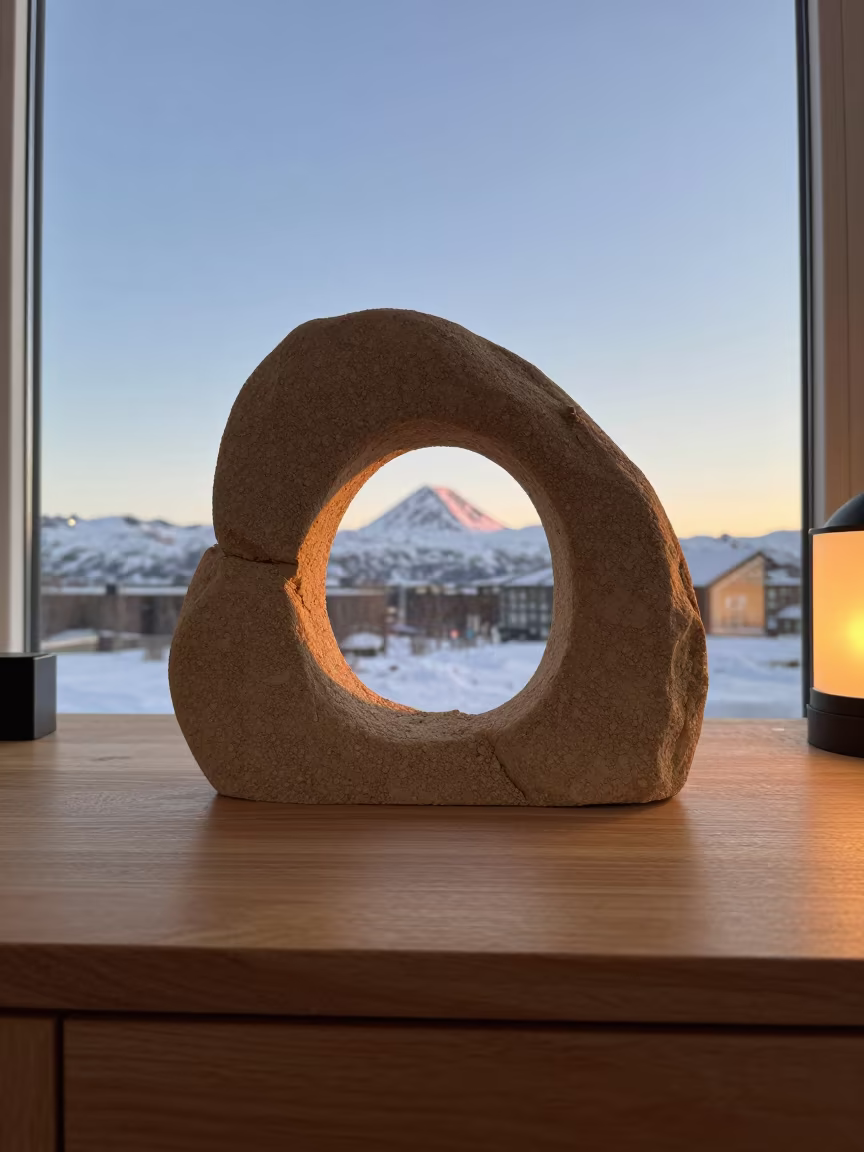 Sandstone Arch Framing Snow Peak on Desk in on a writing desk in Anchorage