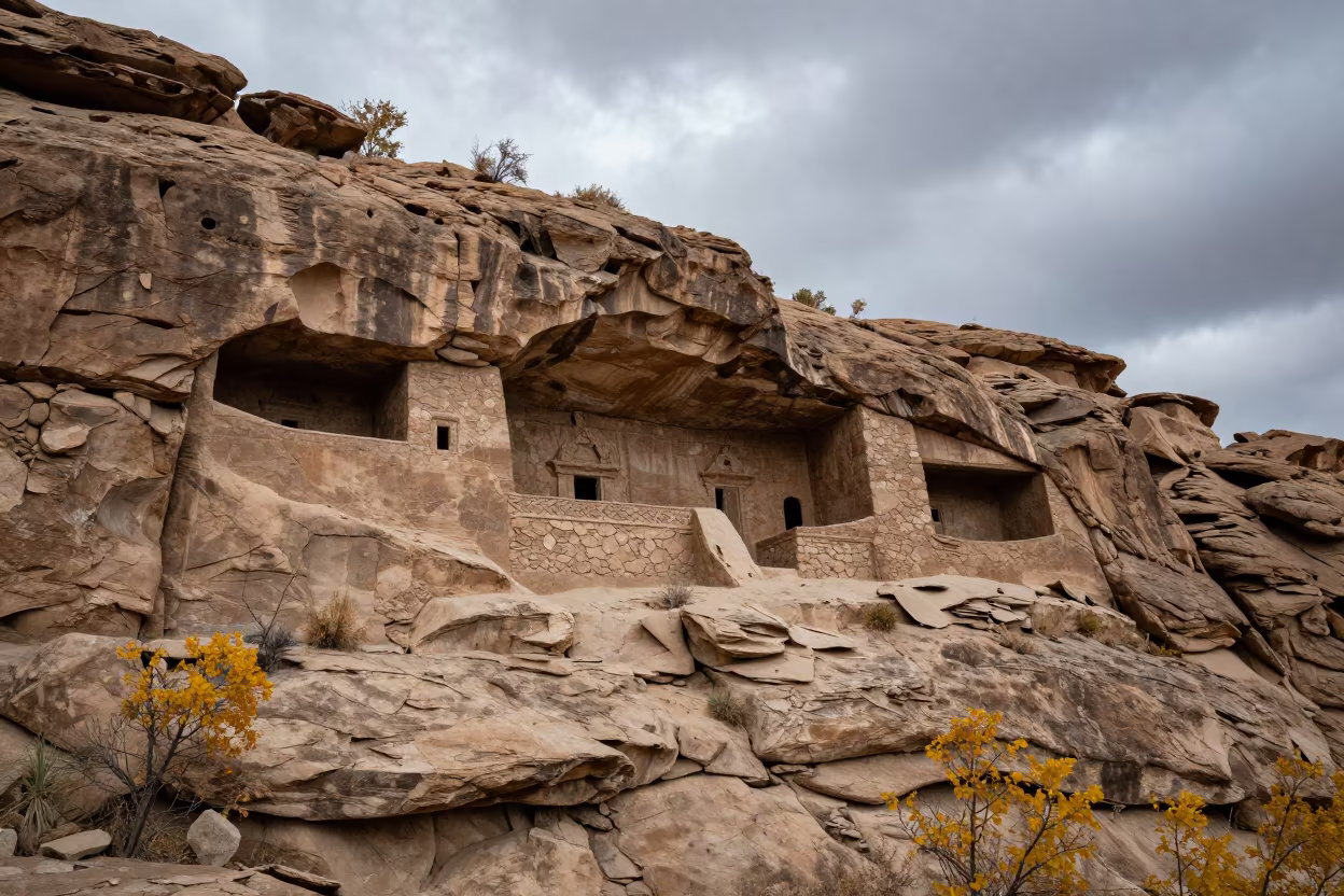 Sandstone Cliff Dwelling Kashmir Noon Light in in Kashmir