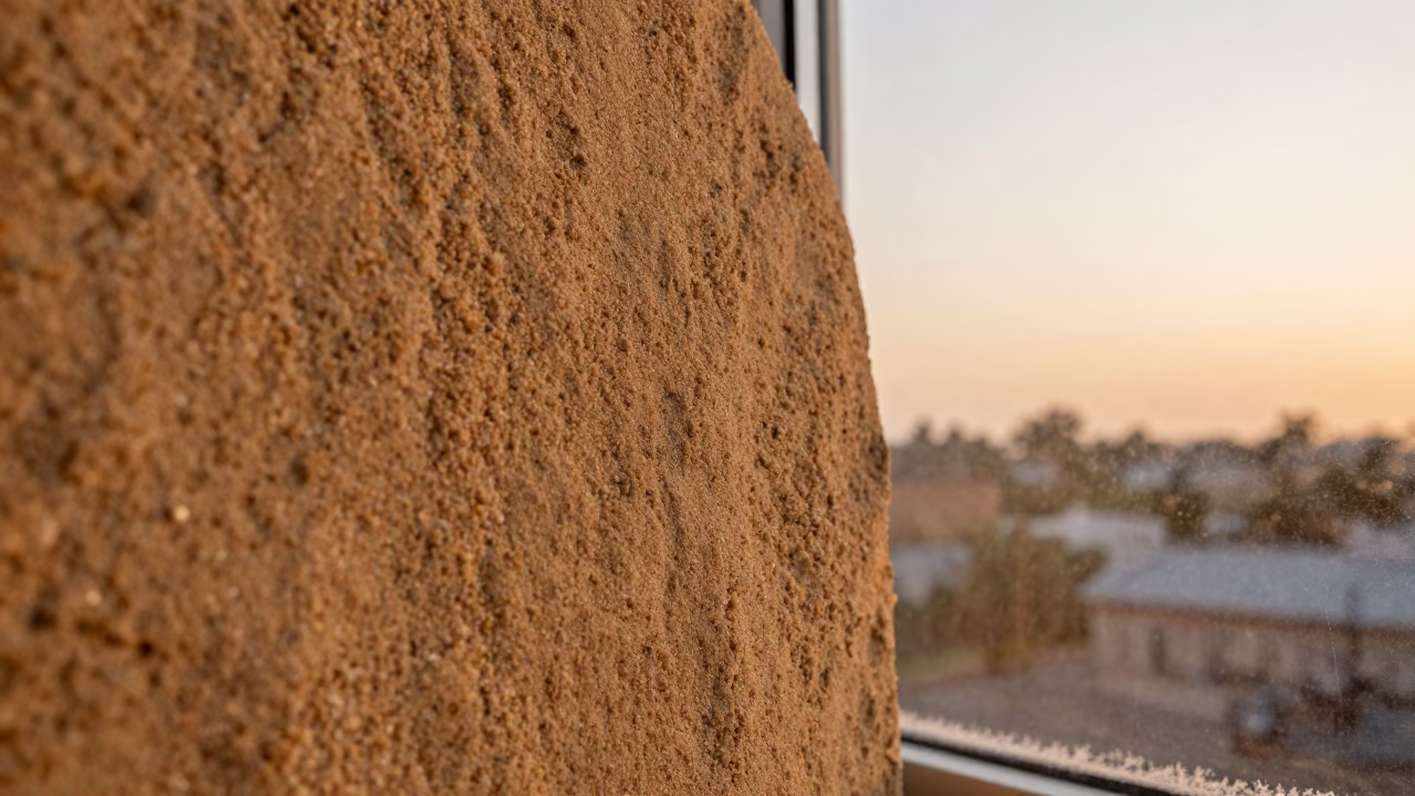 Sandstone Grain Macro Sunset Abidjan in along a frost-edged windowpane near Abidjan