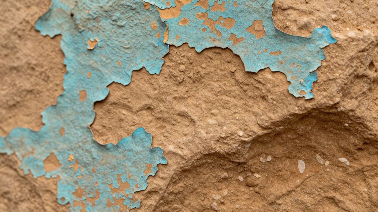 Sandstone Grain Texture Detail Kandahar Turquoise in against weathered turquoise paint in Kandahar