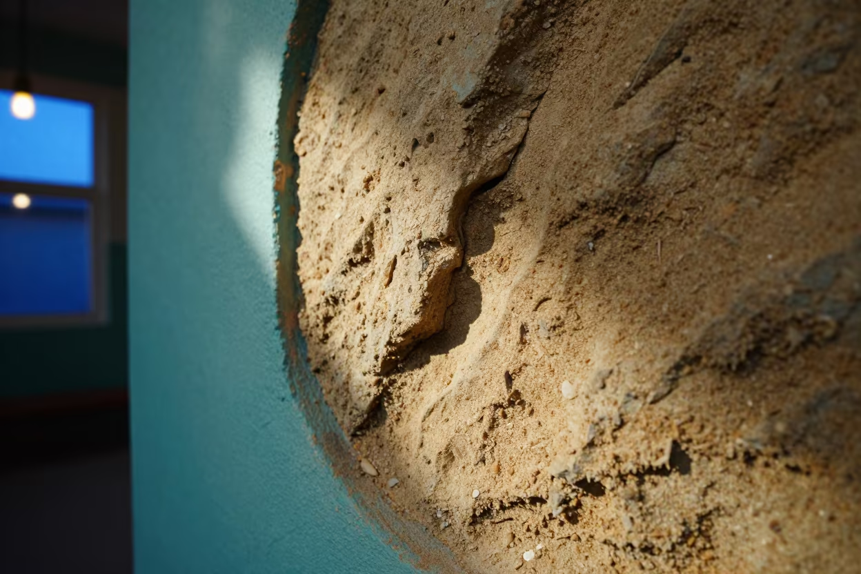 Sandstone Grain Against Turquoise Paint Detail in against weathered turquoise paint in Shah Faisal Town