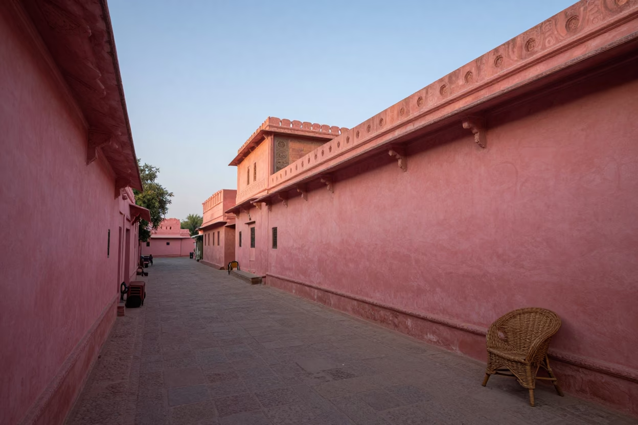 Sandstone Street in Jaipur at Nautical Dawn Light in in Jaipur, India