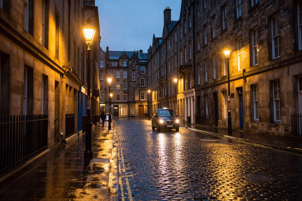 Sandstone Tenement after dark in Edinburgh in in Edinburgh, United Kingdom