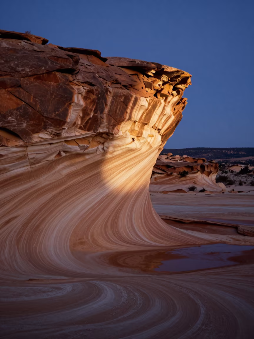 Sandstone Wave Formation at Bogota Twilight in across a floodplain after rain near Bogota