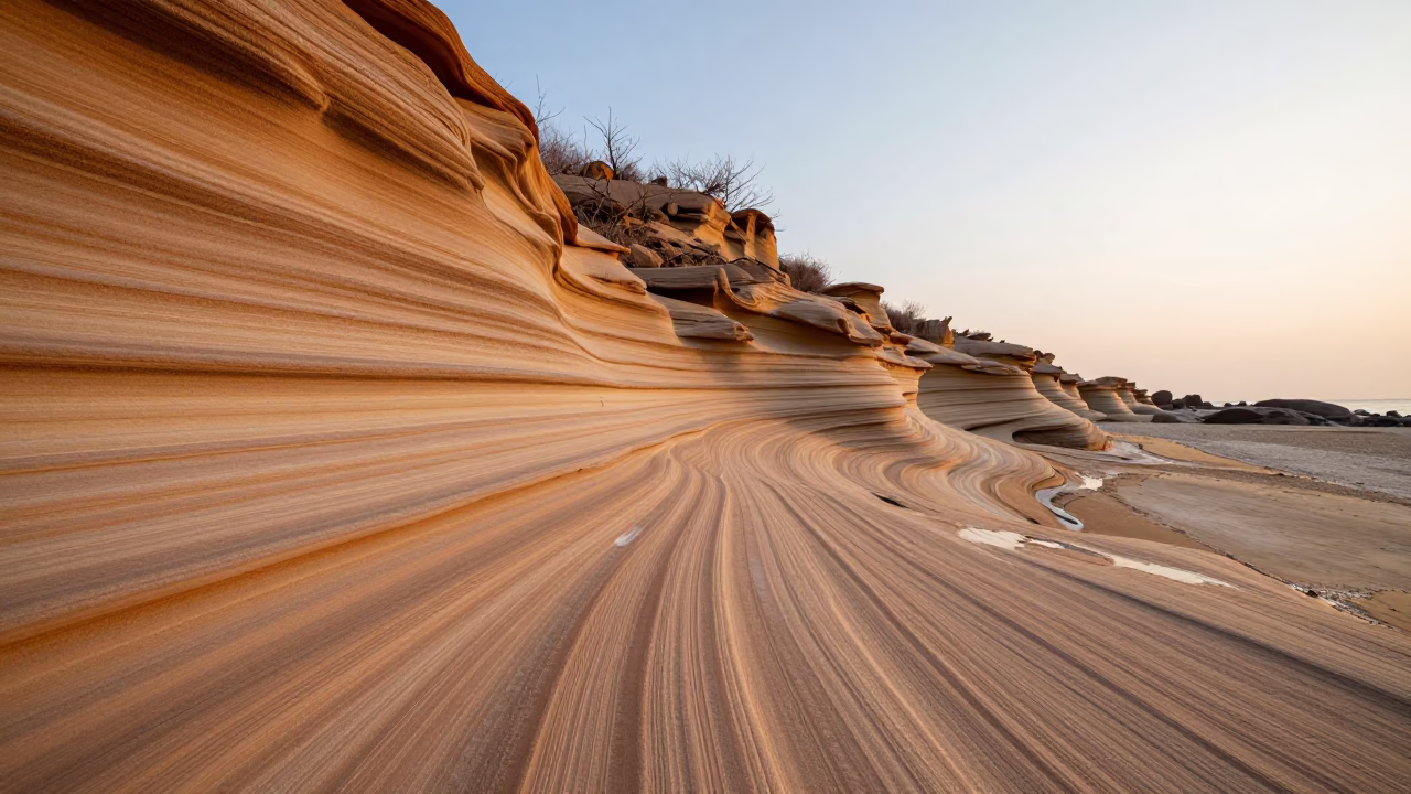 Sandstone Wave Formations in Evening Light in near Incheon