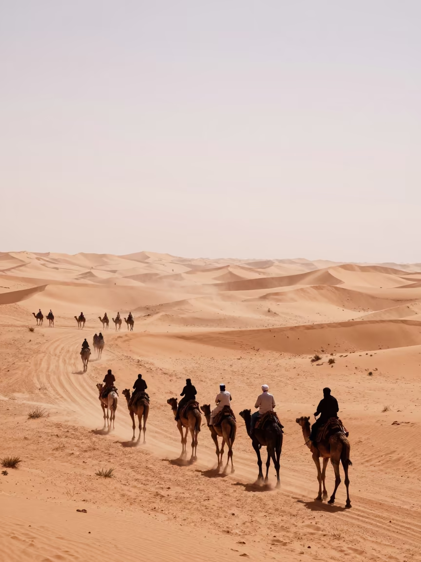 Sandstorm Devours Desert Caravan Route Morocco in across a storm-bright plain in Morocco
