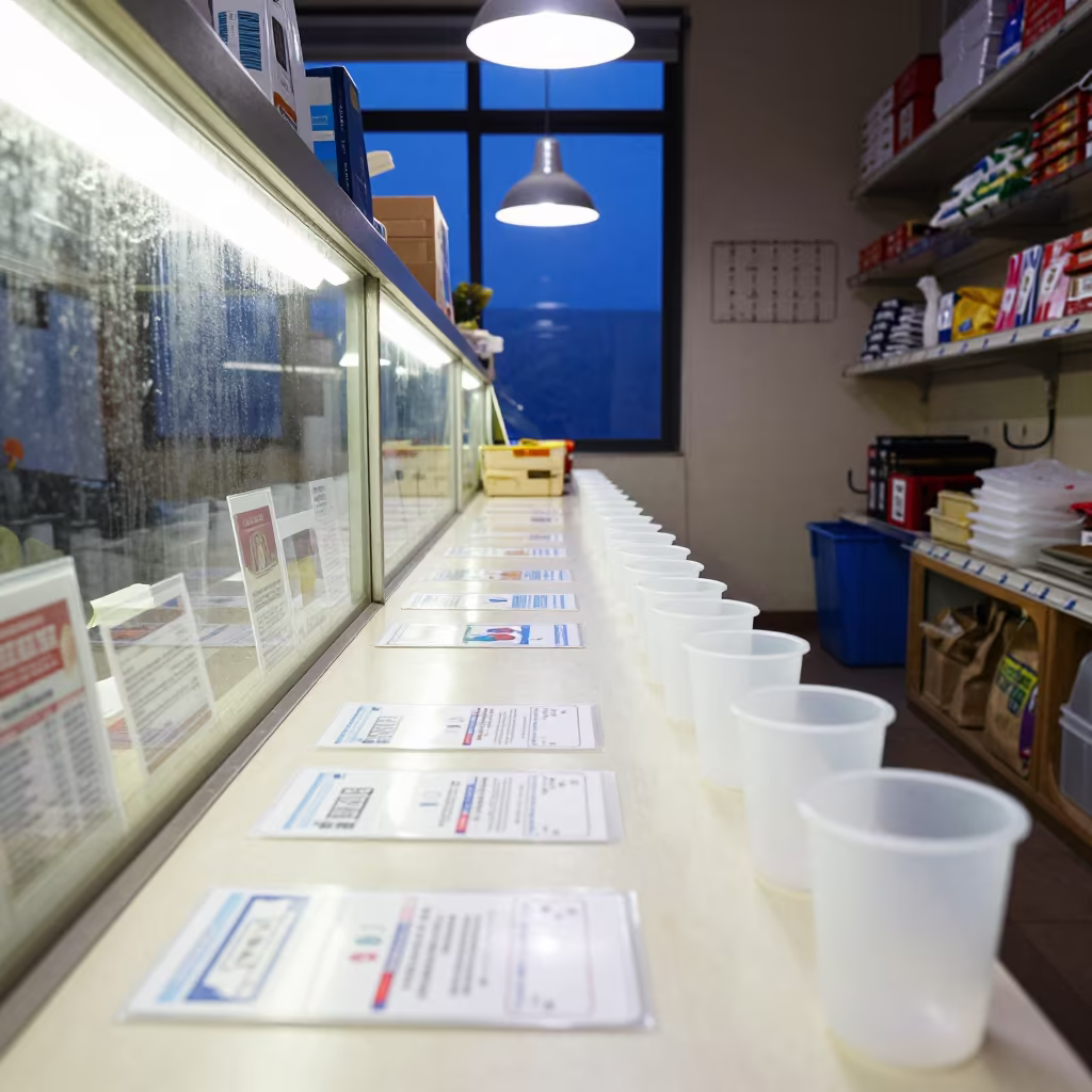 Sanitizer Cup on Aurangabad Retail Counter in inside a storefront prepared for opening in Aurangabad