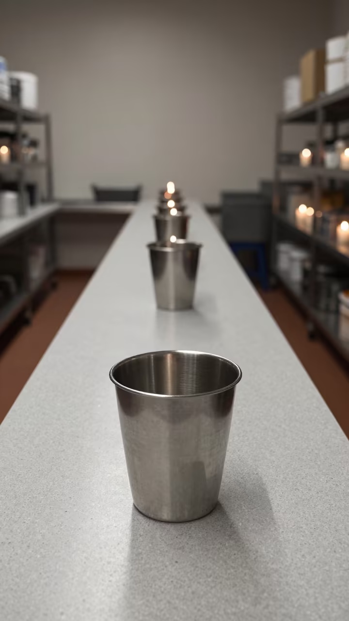 Sanitizer Cup in Elche Bakery Stockroom in inside a stockroom behind the sales floor in Elche