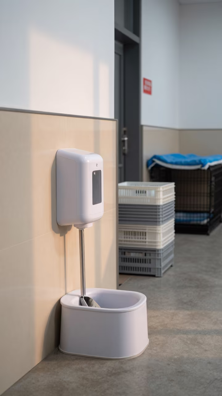 Sanitizer Station in Jinan Kennel Corridor in in a boarding kennel corridor in Jinan