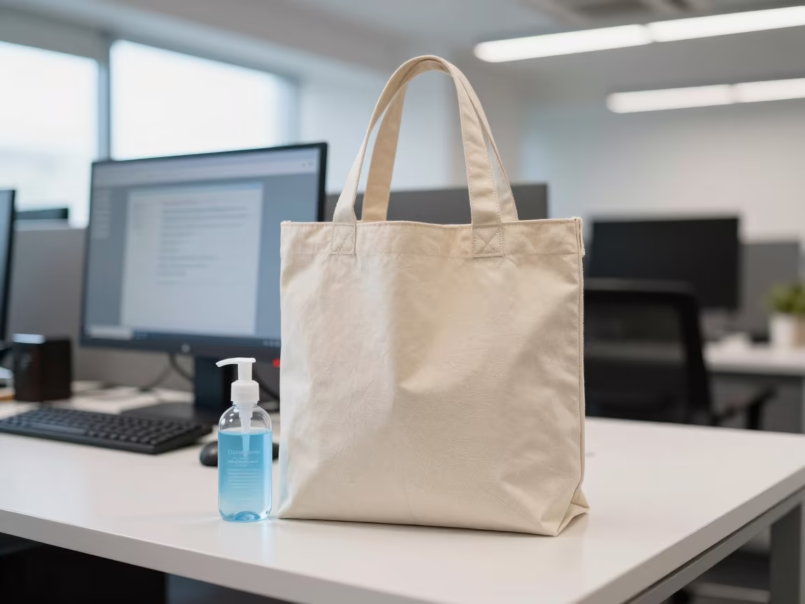 Sanitizer Tote on Chennai Coworking Desk in inside a coworking floor in Chennai