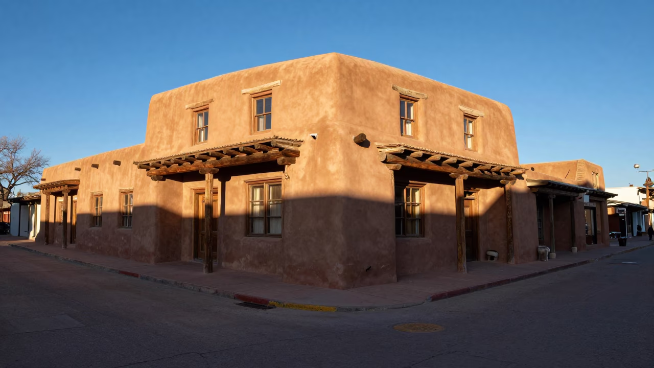 Santa Fe Adobe Architecture and Local Craftsmanship in Early Afternoon Light in in Santa Fe, New Mexico, United States