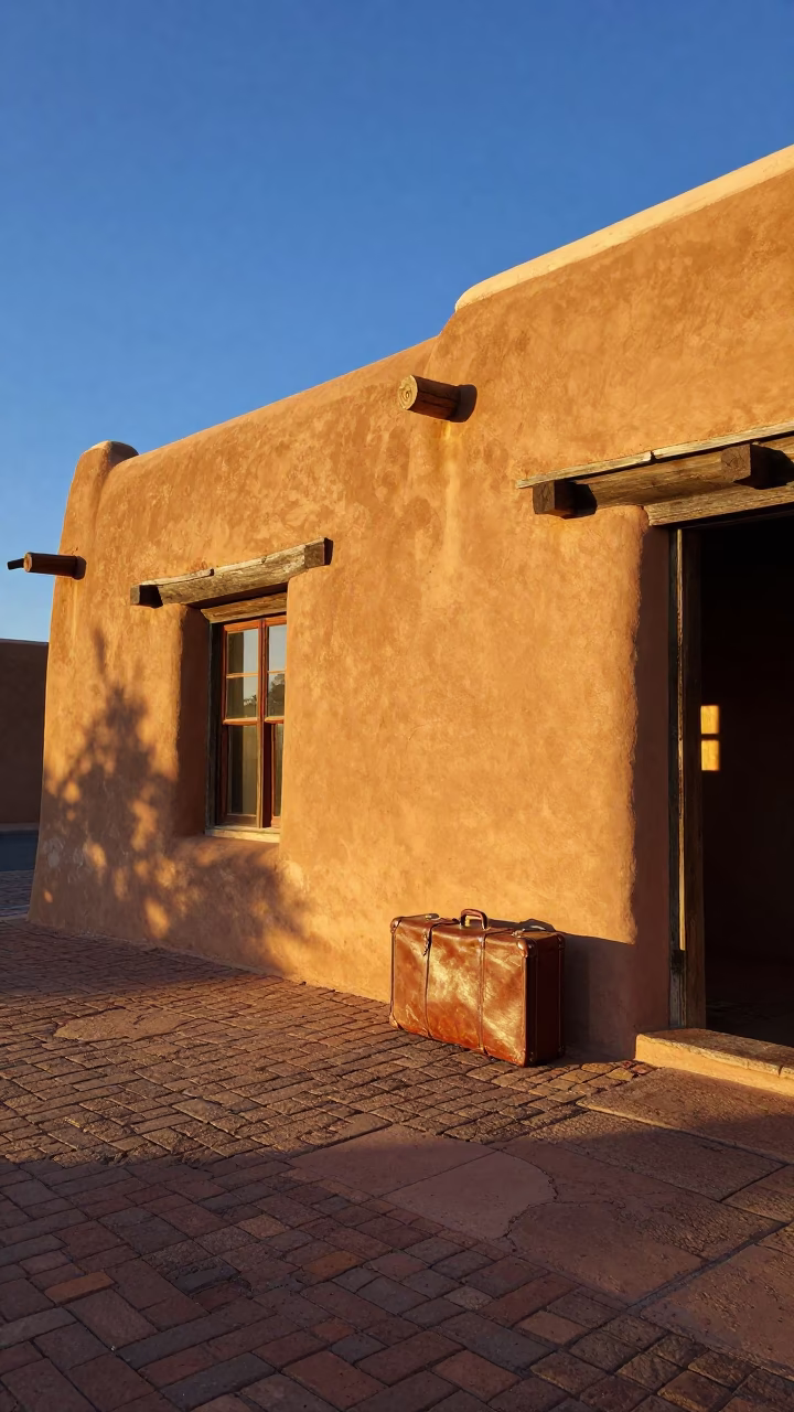 Santa Fe Adobe Architecture at Golden Hour in in Santa Fe, New Mexico, United States