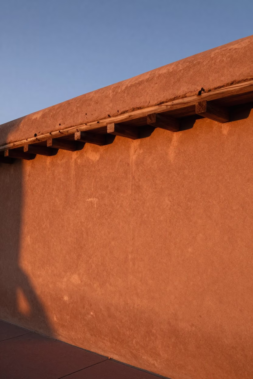 Santa Fe Adobe Walls at Copper-toned Light Before Dusk in in Santa Fe, New Mexico, United States
