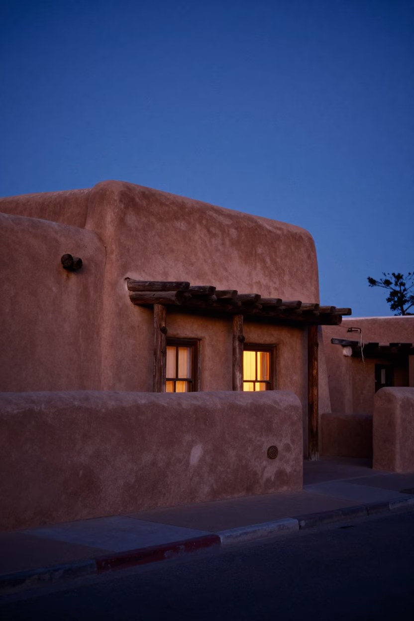 Santa Fe Dawn Streets at The Still Hours Before Dawn Light in in Santa Fe, New Mexico, United States