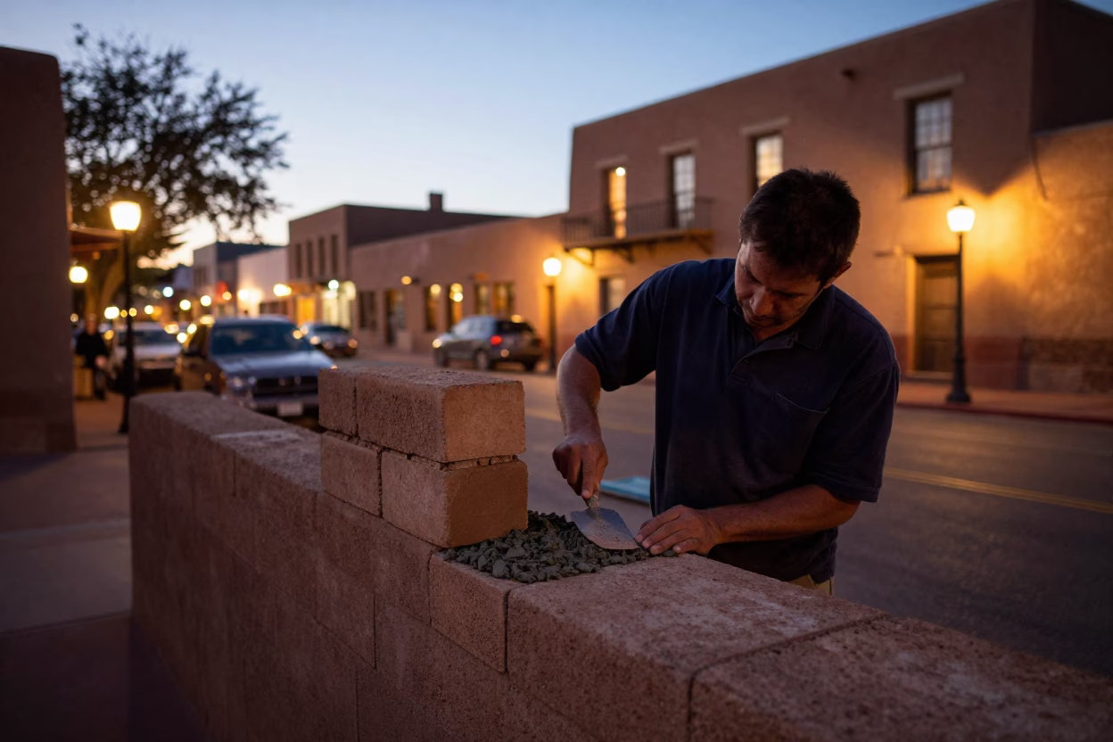 Santa Fe Evening Scene at As City Lights Begin To Glow in in Santa Fe, New Mexico, United States