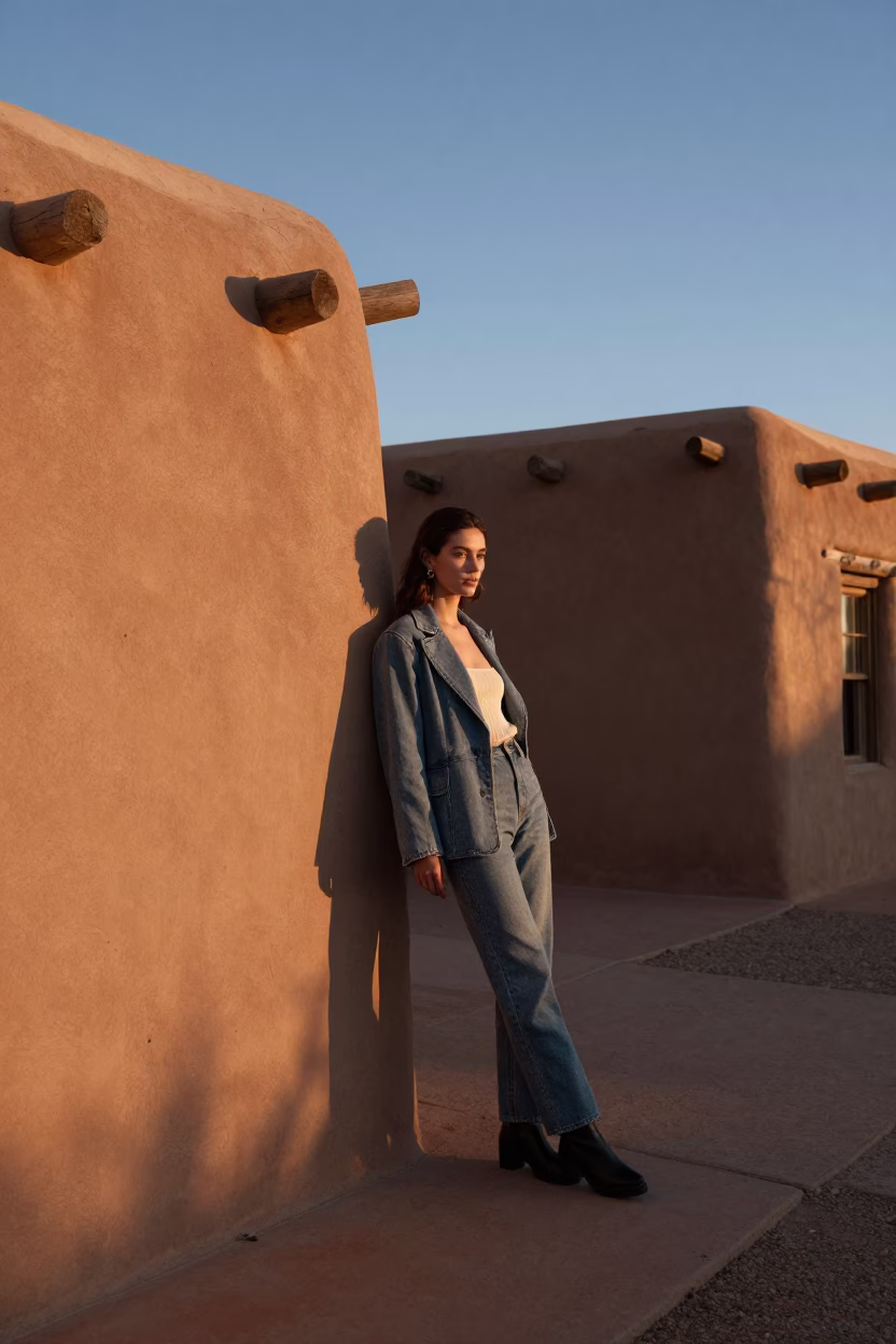 Santa Fe Fashion Portrait at The Early Morning Light in in Santa Fe, New Mexico, United States