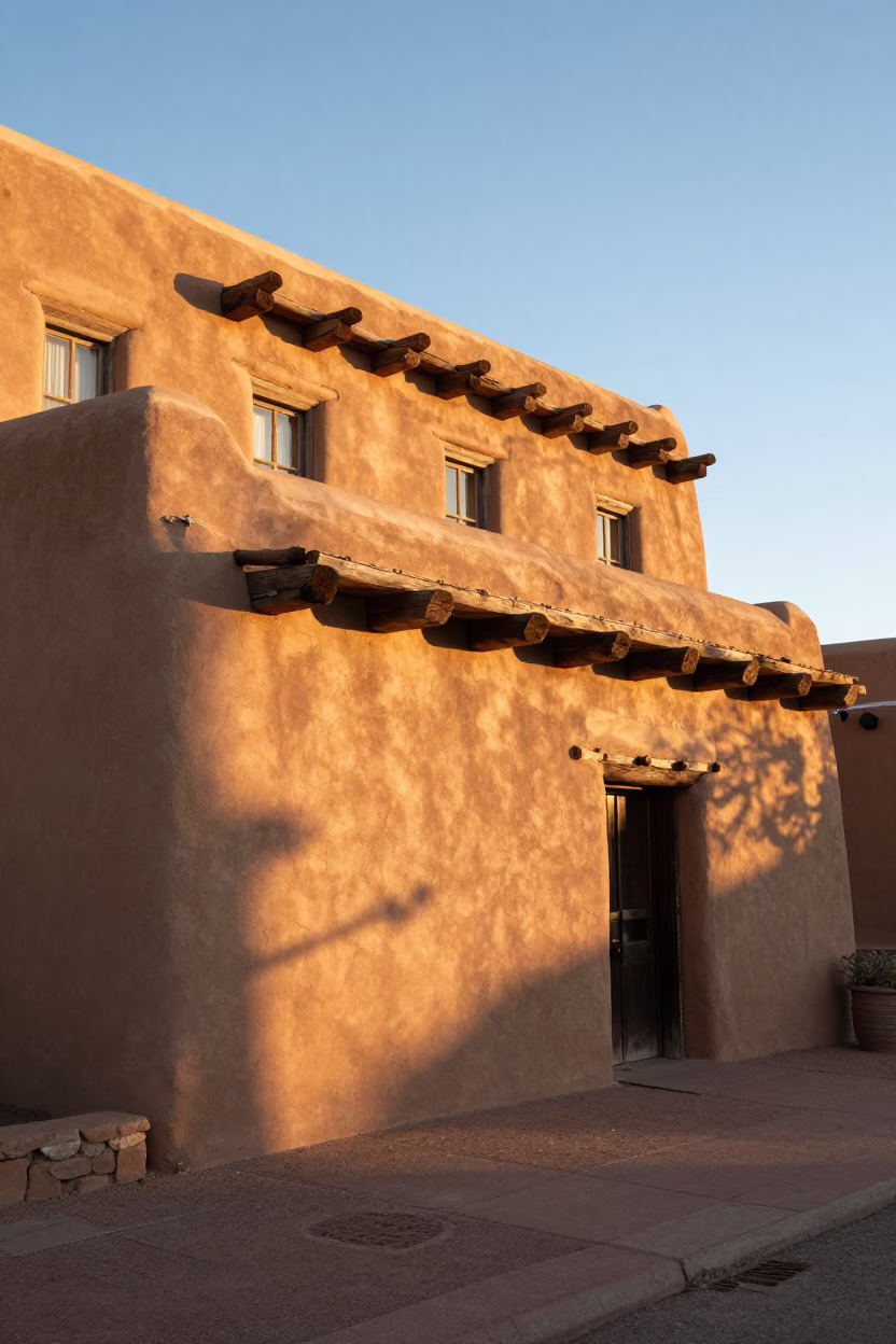 Santa Fe Historic Plaza at As First Light Reaches The Scene in in Santa Fe, New Mexico, United States