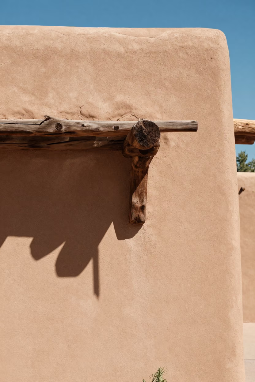 Santa Fe New Mexico Adobe Architecture and Barley Grass Under Noon Sun in in Santa Fe, New Mexico, United States