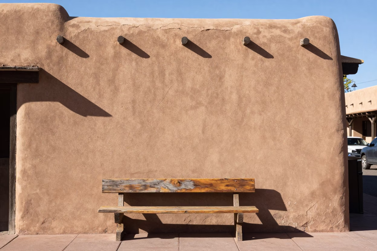 Santa Fe New Mexico Adobe Building Midmorning Light Street Scene in in Santa Fe, New Mexico, United States