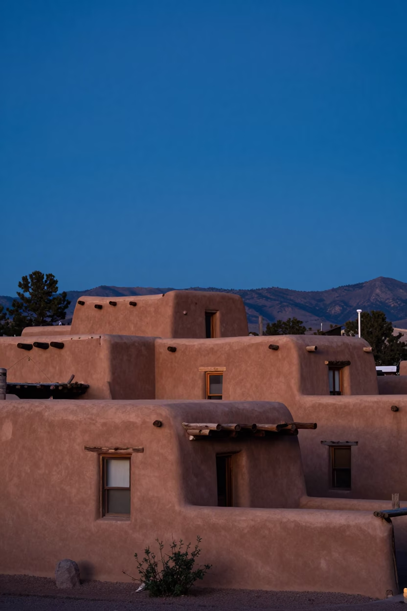 Santa Fe New Mexico Dawn Light Adobes and Desert Horizon Before Sunrise in in Santa Fe, New Mexico, United States