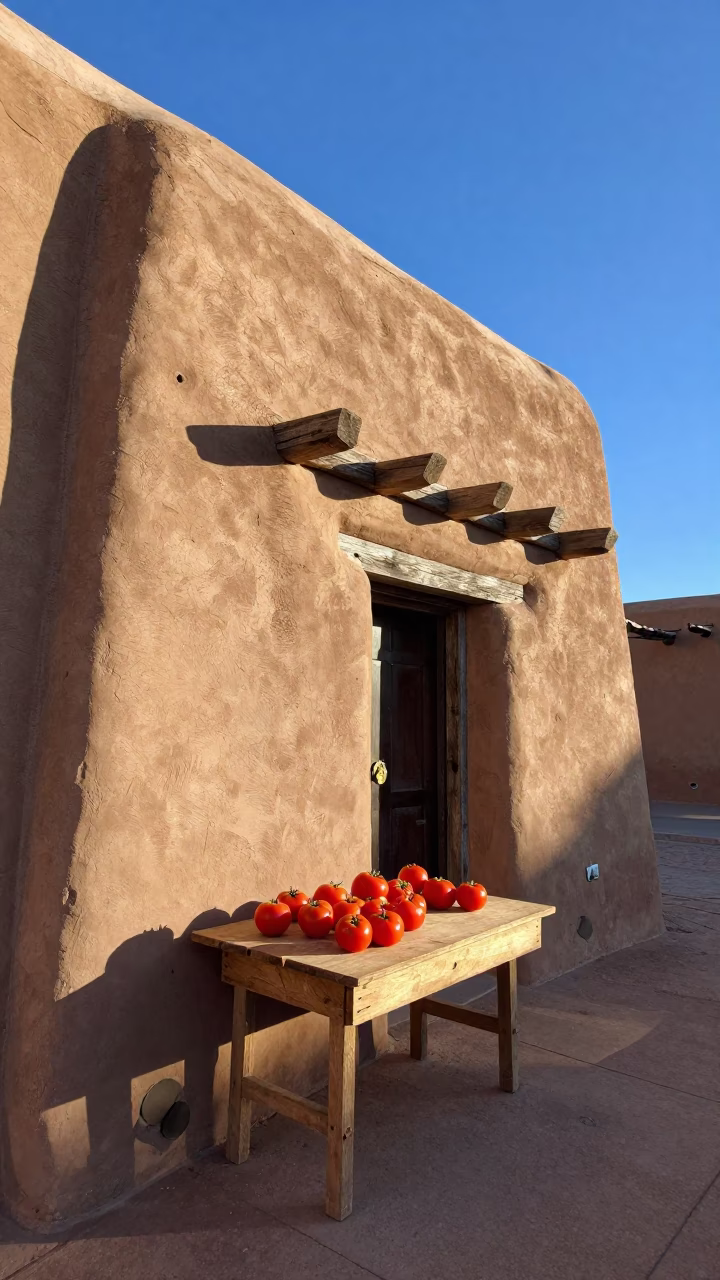 Santa Fe New Mexico Early Afternoon Adobe Architecture and Local Market Scene in in Santa Fe, New Mexico, United States