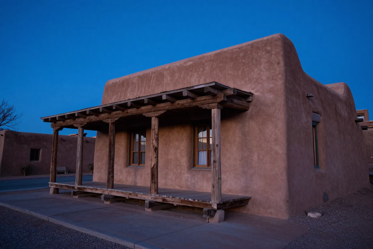 Santa Fe New Mexico Evening Adobe Architecture and Local Life in in Santa Fe, New Mexico, United States