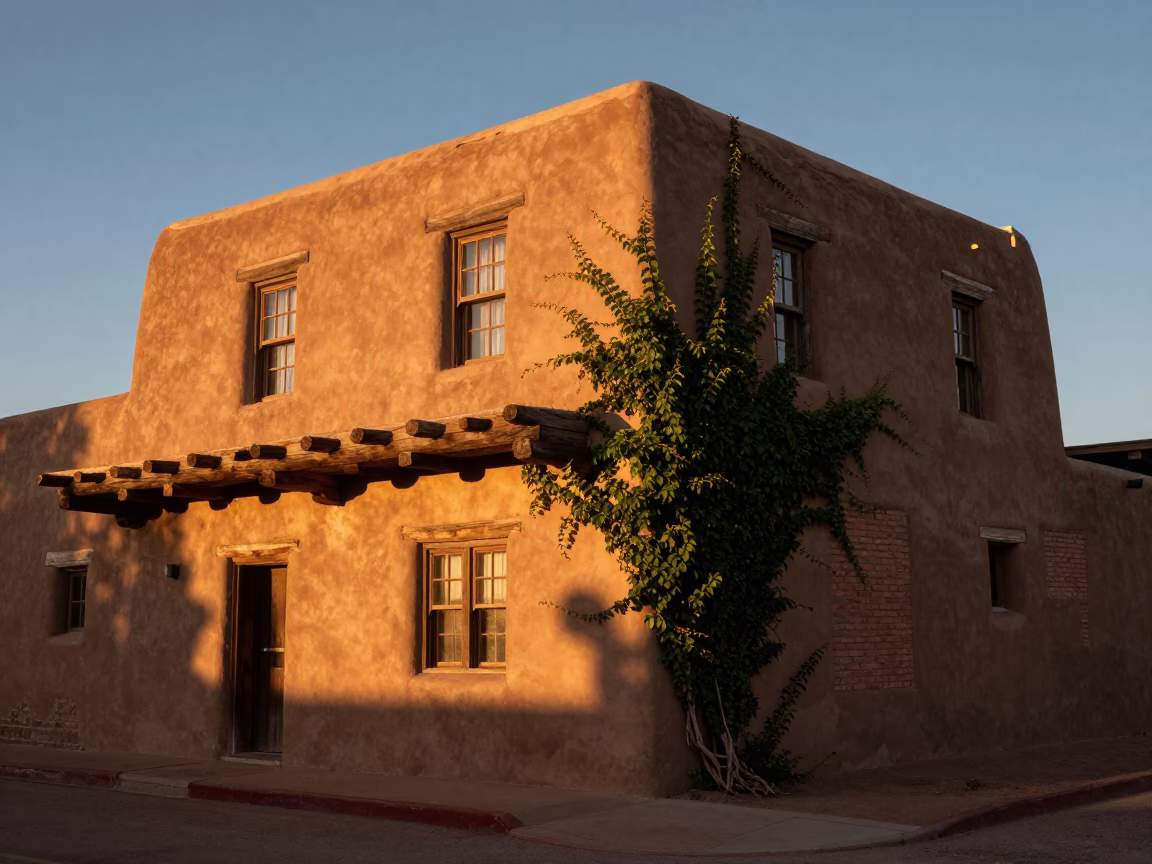 Santa Fe New Mexico Evening Light Adobe Architecture and Street Life in in Santa Fe, New Mexico, United States