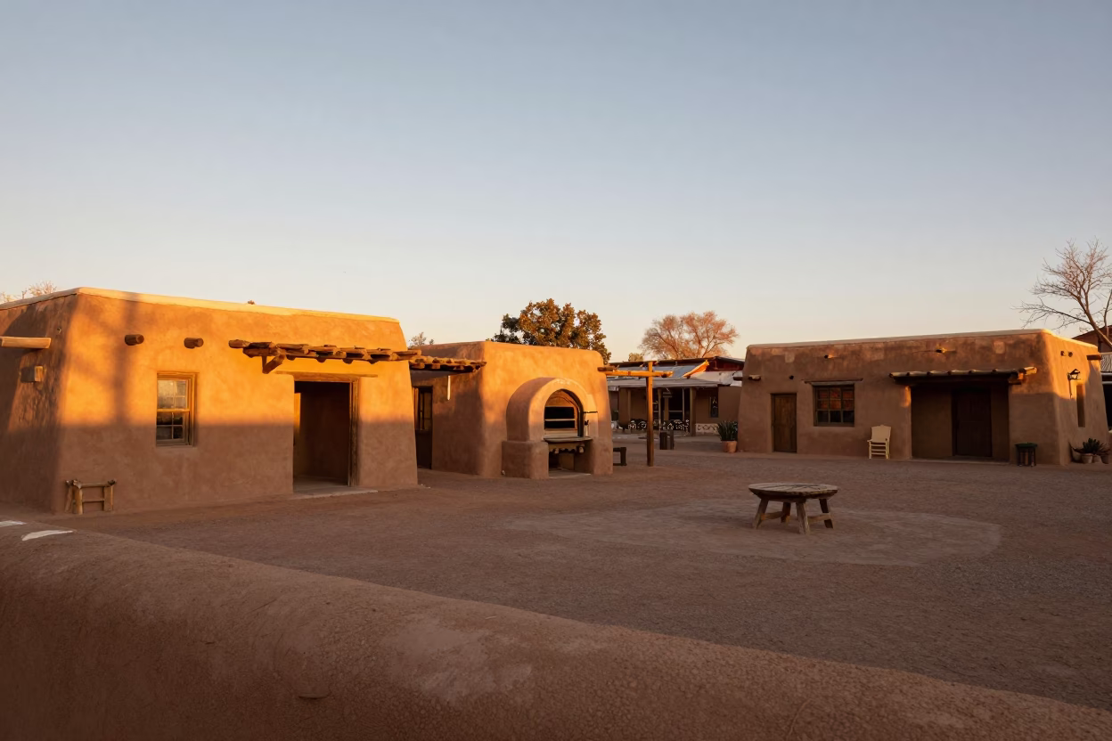 Santa Fe New Mexico Evening Light Traditional Ovens Village Square Dates in in Santa Fe, New Mexico, United States