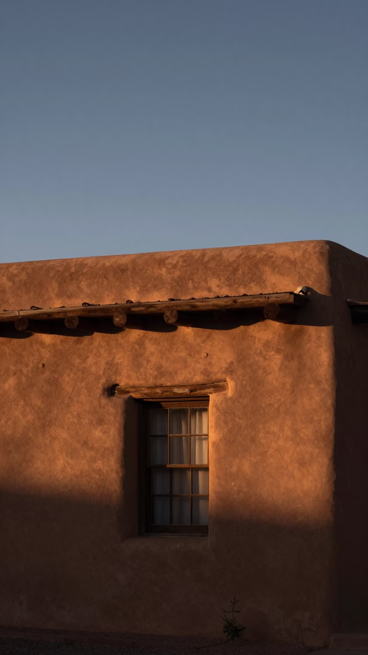 Santa Fe New Mexico Nautical Dawn Adobe Architecture and Early Morning Light in in Santa Fe, New Mexico, United States
